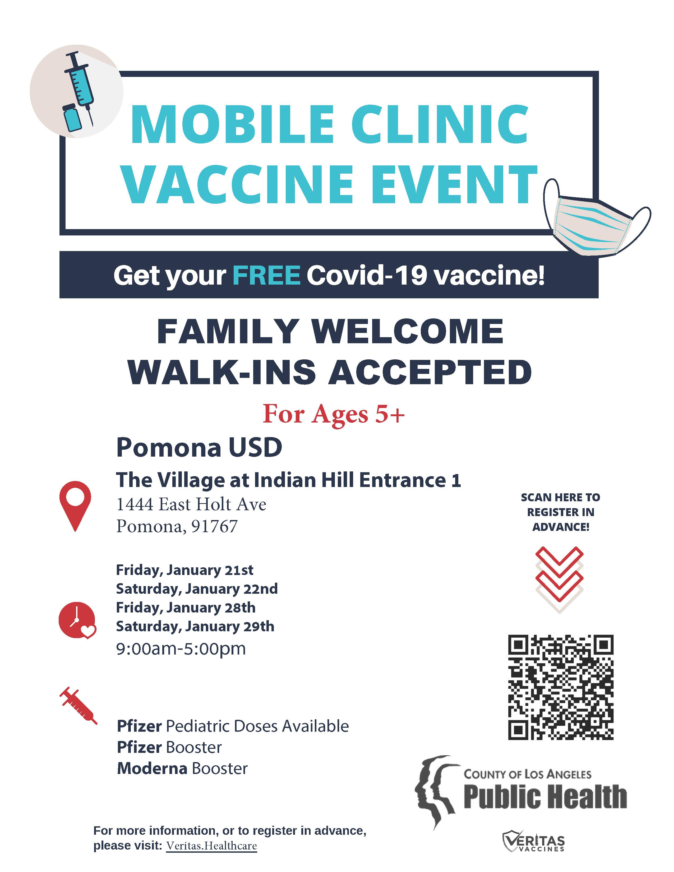 image of flyer Mobile Vaccine Clinic Events January 21st, 22nd, 28th, and 29th
